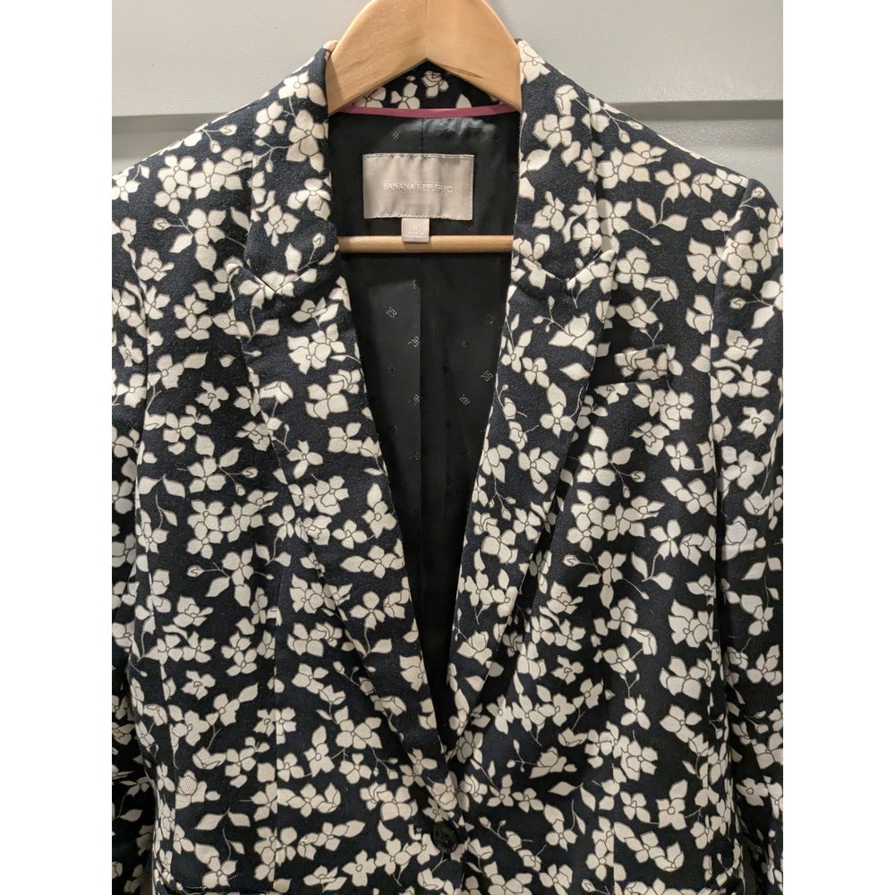 Banana Republic Womens Floral Print Blazer Jacketโ Career Black White Size 8
